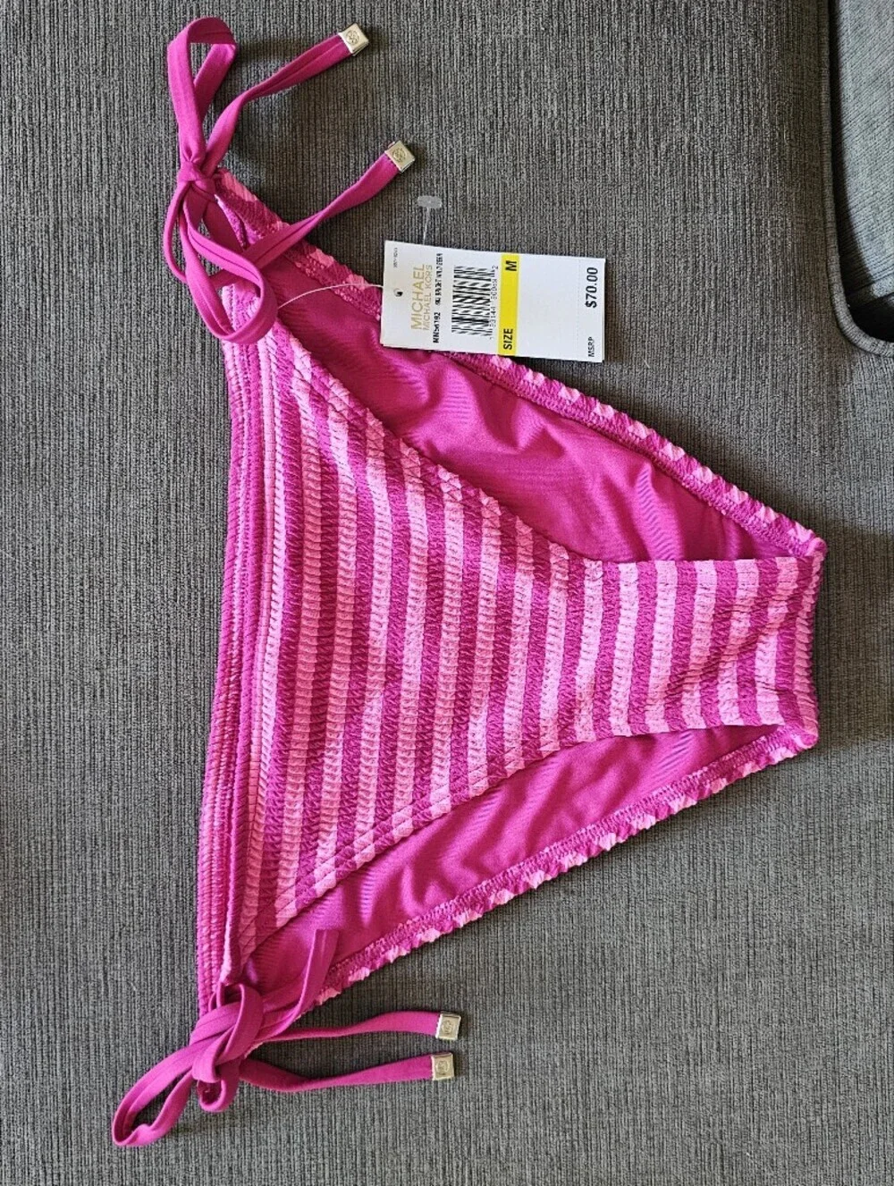 Michael Kors Women's pink Textured Stripe String Bikini Bottom Size Medium